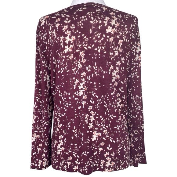 GARNET HILL Signature Eco Merino Wool Cardigan Sweater Size XL Floral Red White - Picture 11 of 16